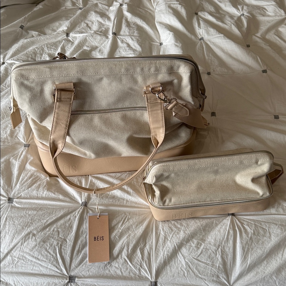 BEIS Mini Weekender beige Travel Bag Duo